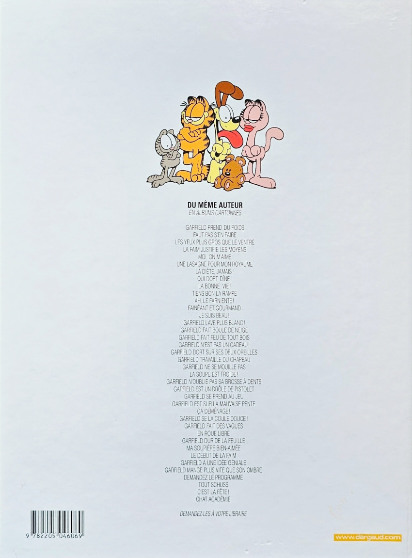 Verso de l'album Garfield Tome 25 Garfield est sur la mauvaise pente