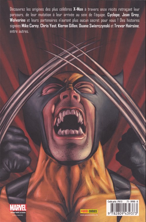 Verso de l'album X-Men - Les origines X-men les origines