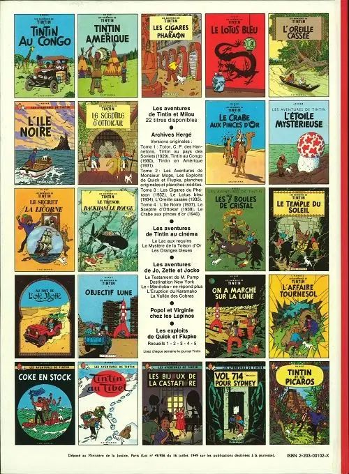 Verso de l'album Tintin Tome 3 Tintin en Amérique