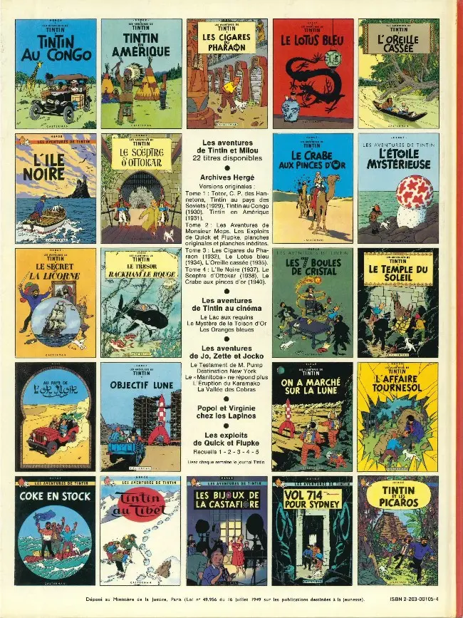 Verso de l'album Tintin Tome 6 L'oreille cassée