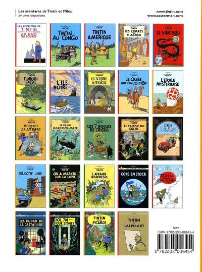 Verso de l'album Tintin Tome 13 Les 7 boules de Cristal