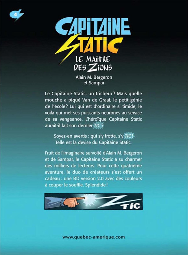 Verso de l'album Capitaine Static 4 Le Maître des Zions