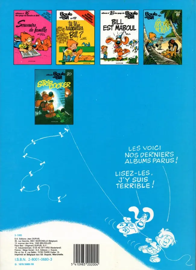 Verso de l'album Boule & Bill Tome 16 Souvenirs de famille