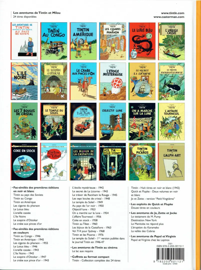 Verso de l'album Tintin Tome 13 Les 7 boules de cristal