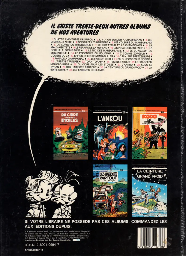 Verso de l'album Spirou et Fantasio Tome 31 La boîte noire