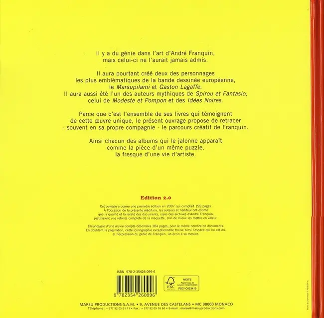Verso de l'album Franquin, chronologie d'une Œuvre