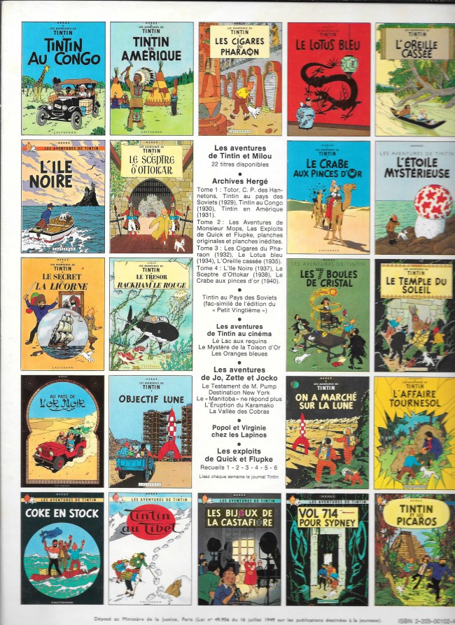 Verso de l'album Tintin Tome 3 Tintin en Amérique