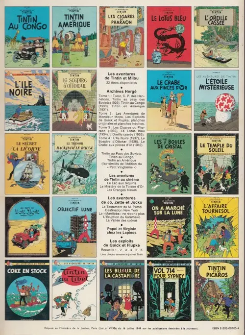 Verso de l'album Tintin Tome 6 L'oreille cassée