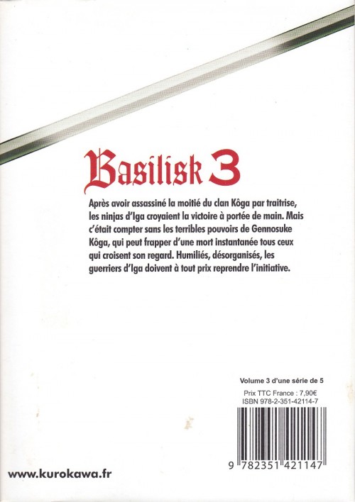 Verso de l'album Basilisk Tome 3