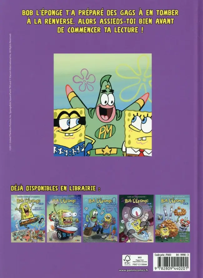 Verso de l'album Bob l'éponge - La BD Panini Tome 6 Une éponge de trop