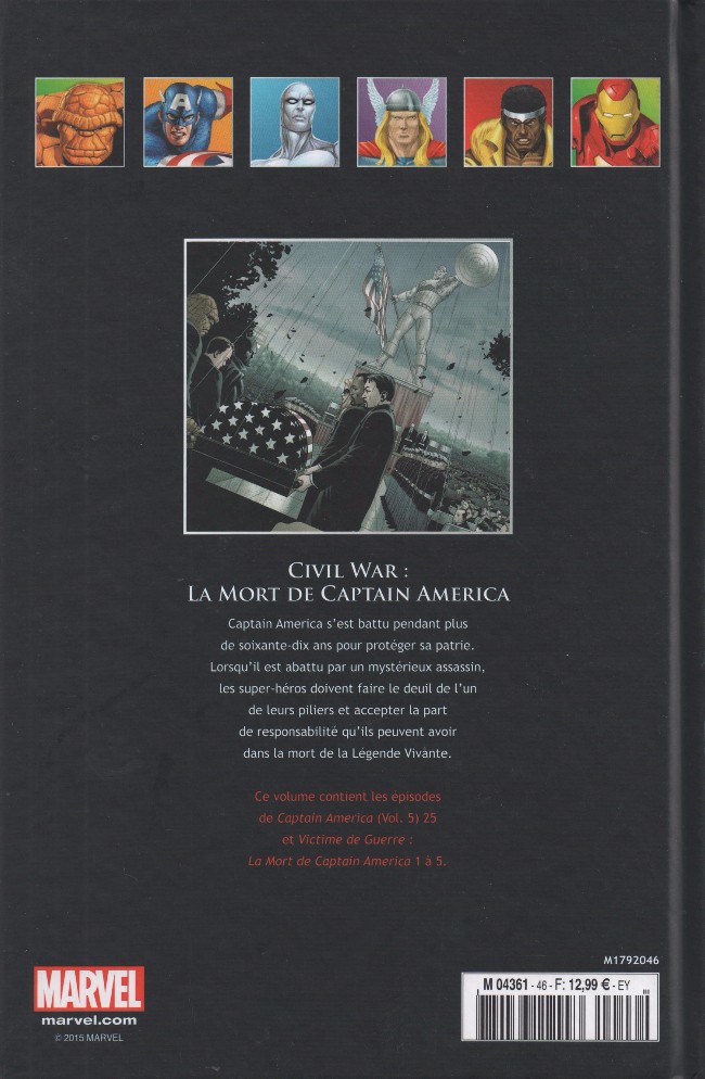 Verso de l'album Marvel Comics - La collection de référence Tome 46 Civil War - La Mort de Captain America