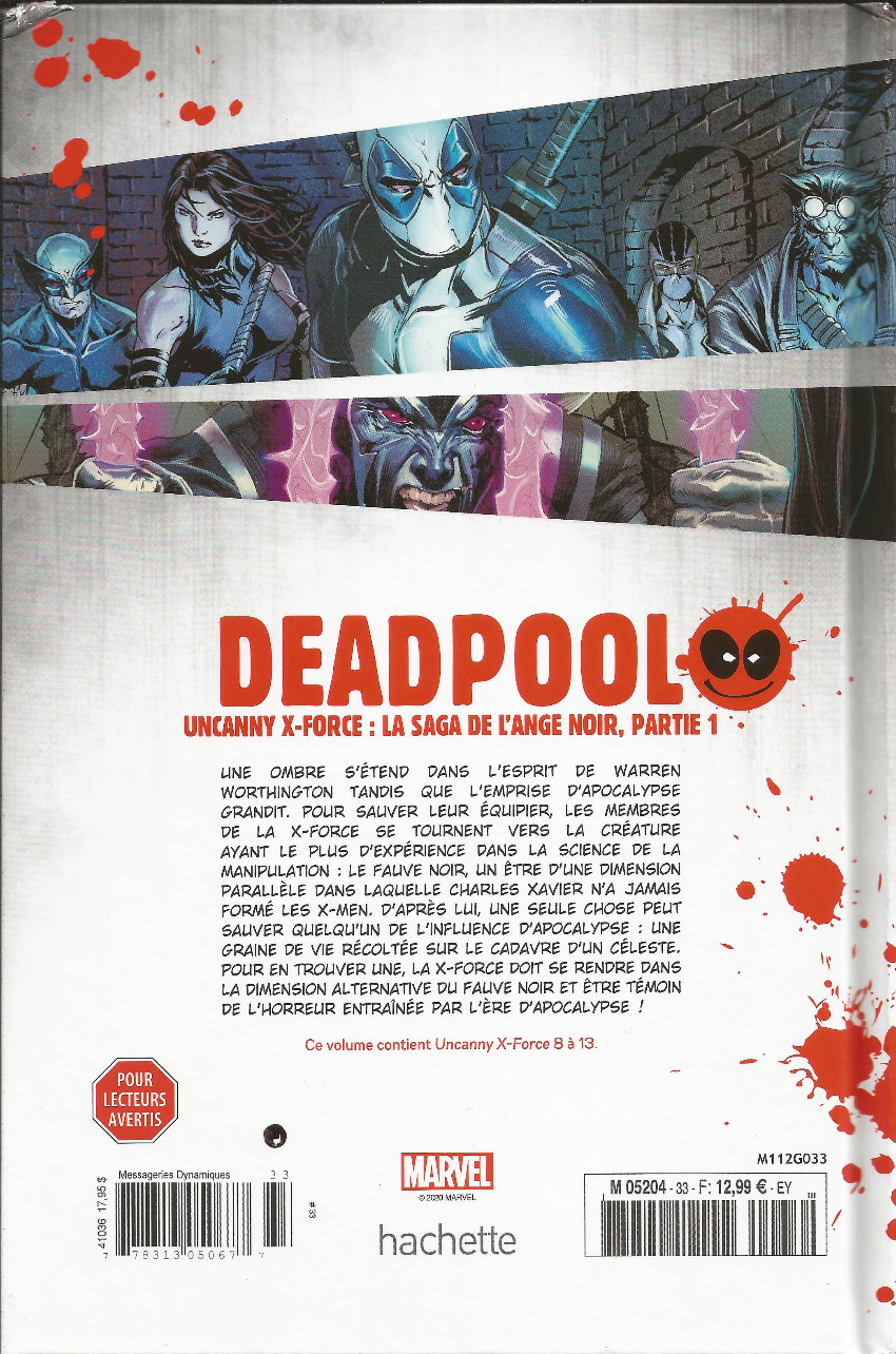 Verso de l'album Deadpool - La collection qui tue Tome 33 Uncanny X-Force : La saga de l'ange noir, partie 1