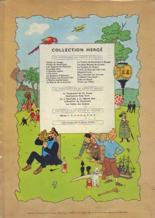 Verso de l'album Tintin Tome 13 Les 7 boules de cristal