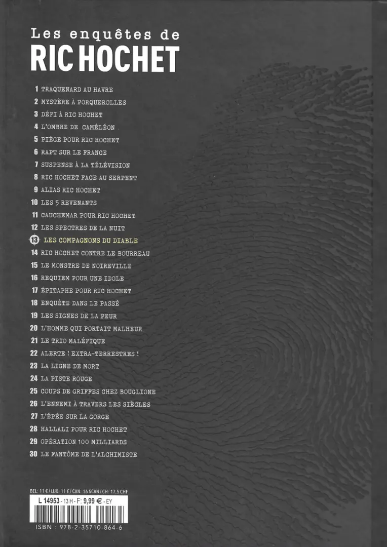Verso de l'album Les enquêtes de Ric Hochet Tome 13 Les compagnons du diable