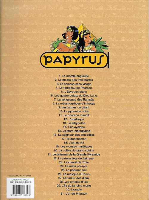 Verso de l'album Papyrus Tome 28 Les enfants d'isis