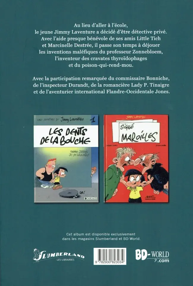 Verso de l'album Une aventure de Jimmy Laventure Jimmy Laventure