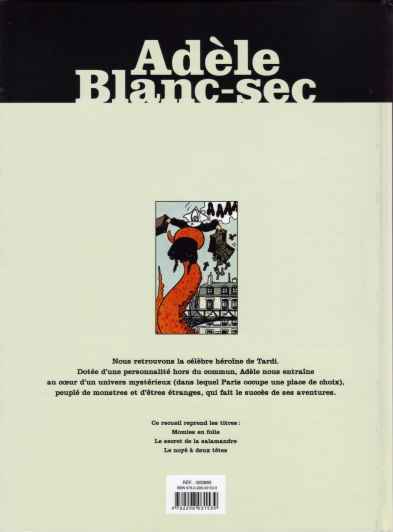 Verso de l'album Les Aventures Extraordinaires d'Adèle Blanc-Sec Tomes 4, 5 & 6