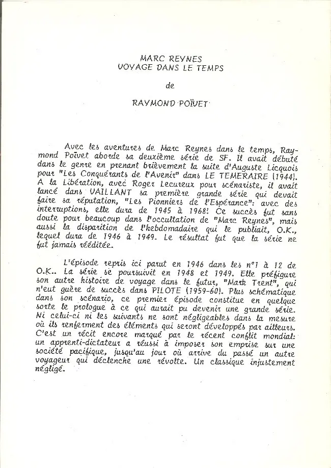 Verso de l'album Marc Reynes Voyage dans le temps