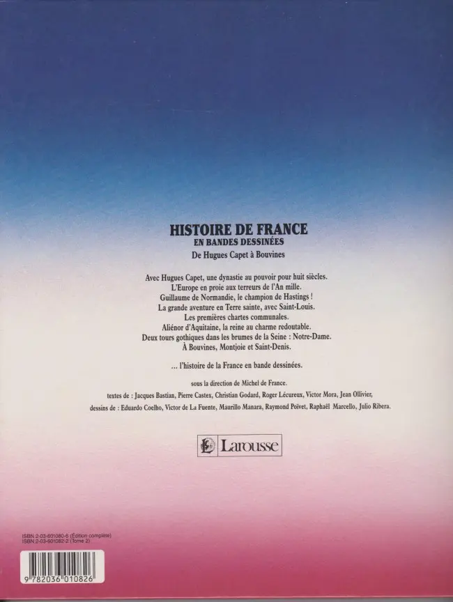 Verso de l'album Histoire de France en bandes dessinées Tome 2 De Hugues Capet à Bouvines