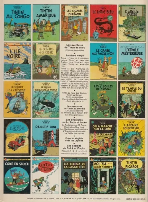 Verso de l'album Tintin Tome 3 Tintin en amérique
