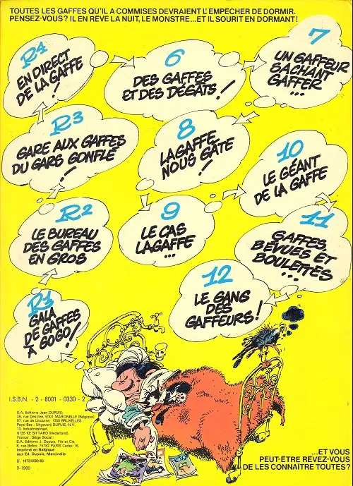 Verso de l'album Gaston Tome 11 Gaffes, bévues et boulettes