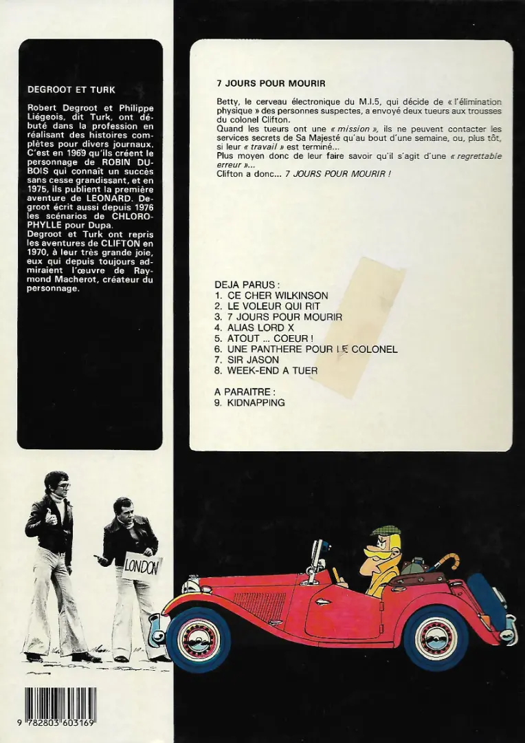 Verso de l'album Clifton Tome 3 7 jours pour mourir