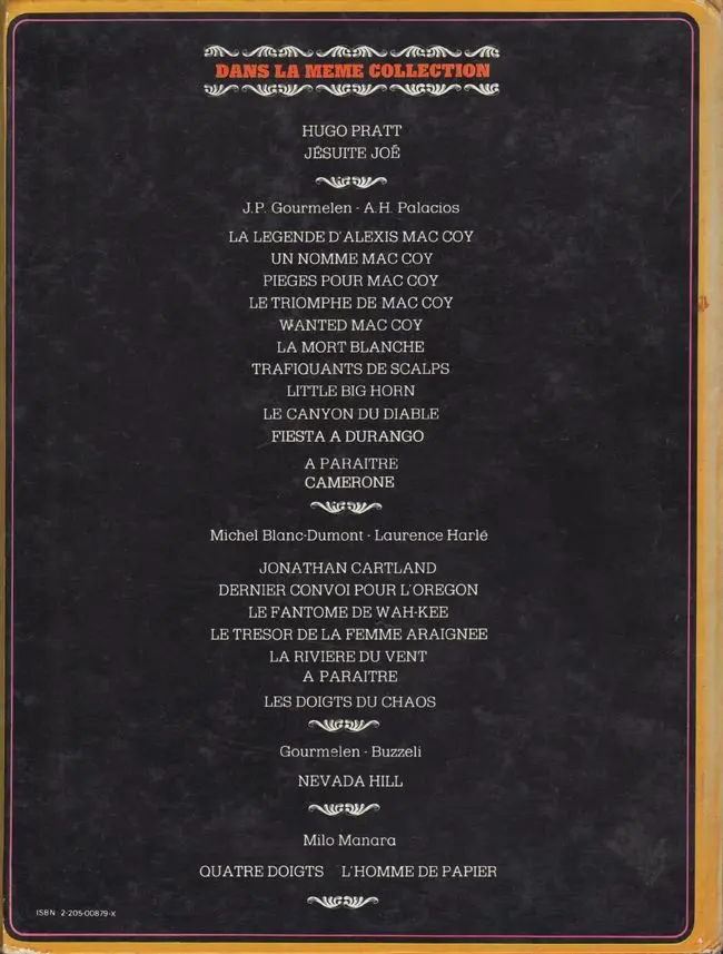 Verso de l'album Jonathan Cartland Tome 1