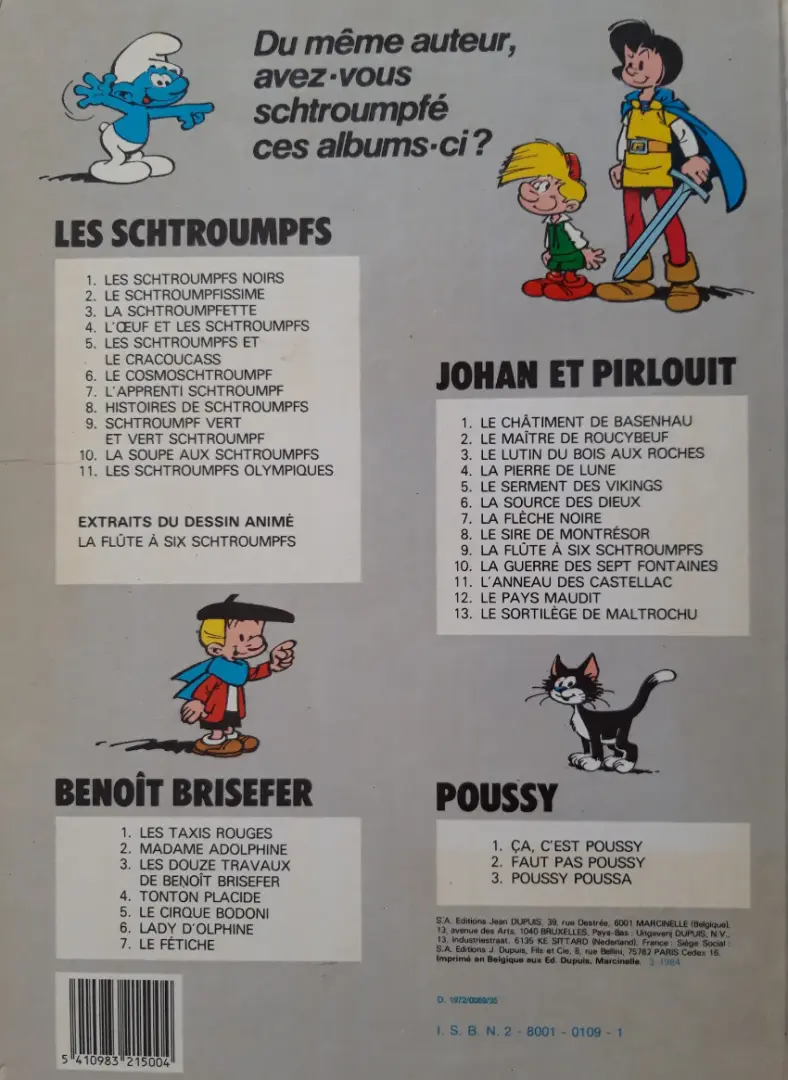 Verso de l'album Les Schtroumpfs Tome 2 Le Schtroumpfissime