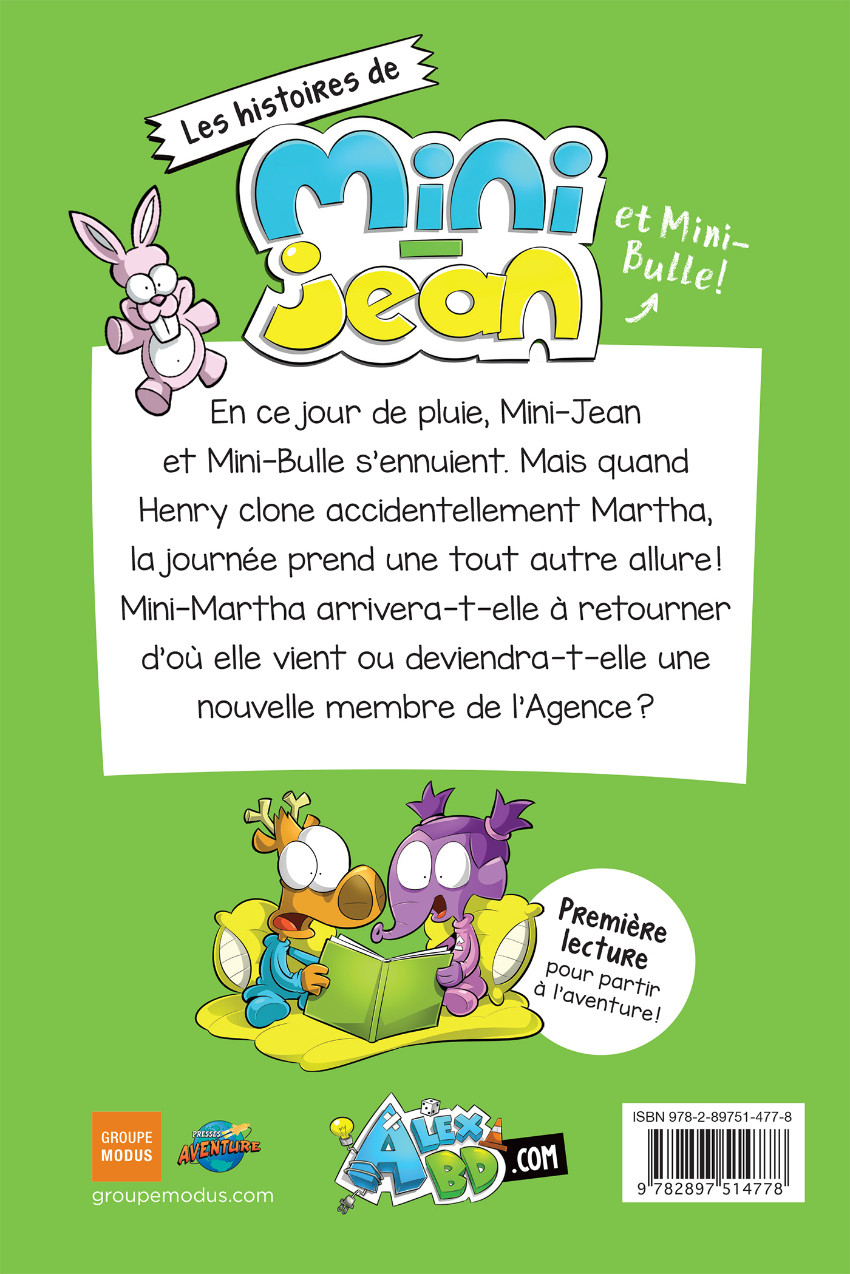 Verso de l'album Les histoires de Mini-Jean et Mini-Bulle ! Tome 3 Oups, on a cloné Martha!