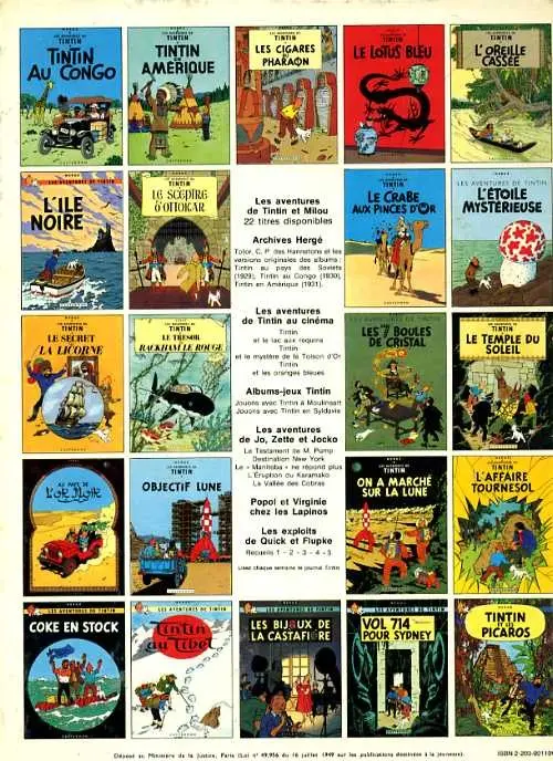 Verso de l'album Tintin Tome 11 Le Secret de la Licorne