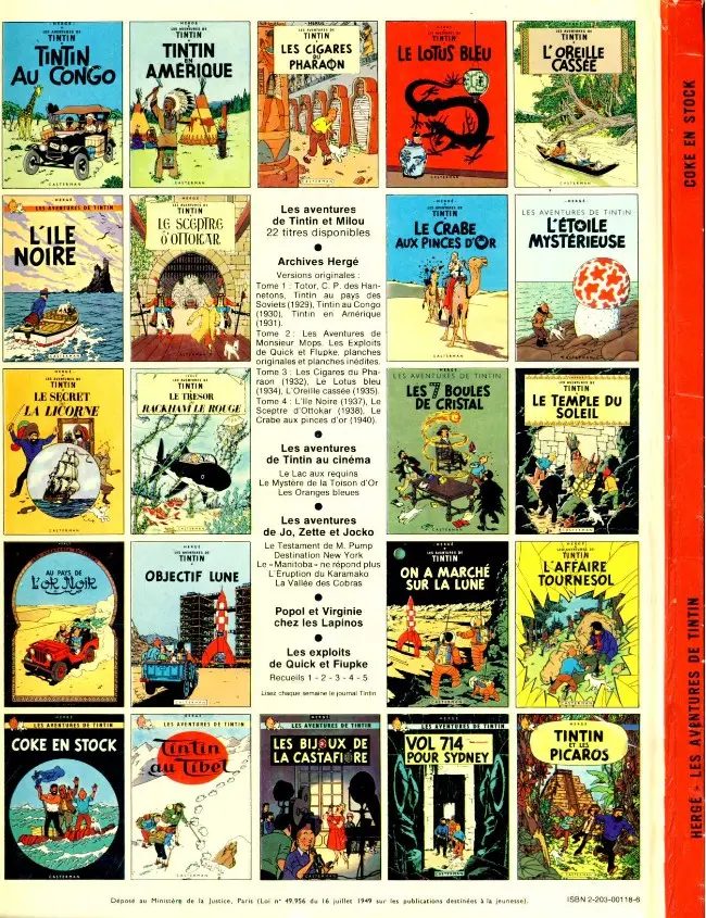 Verso de l'album Tintin Tome 19 Coke en stock
