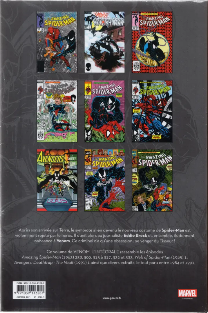 Verso de l'album Venom - L'intégrale Tome 1 1984-1991