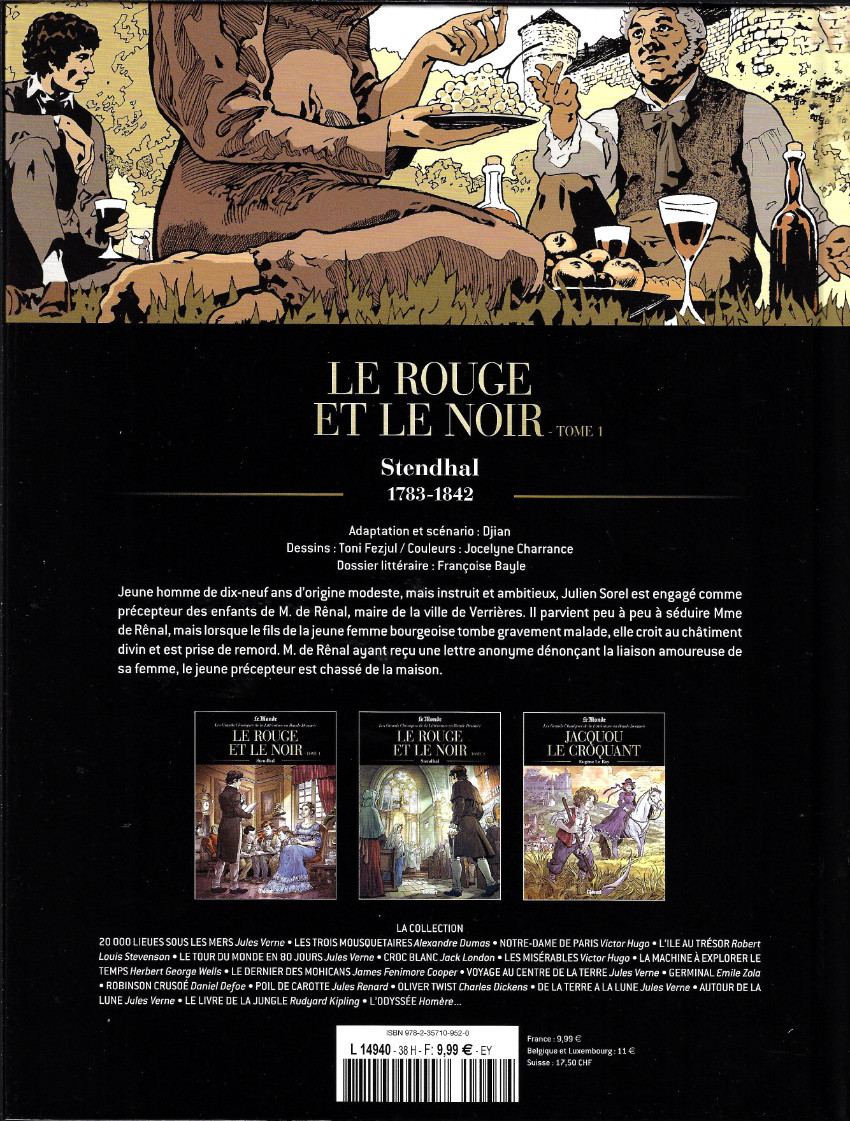 Verso de l'album Les Grands Classiques de la littérature en bande dessinée Tome 25 Le rouge et le noir - Tome 1