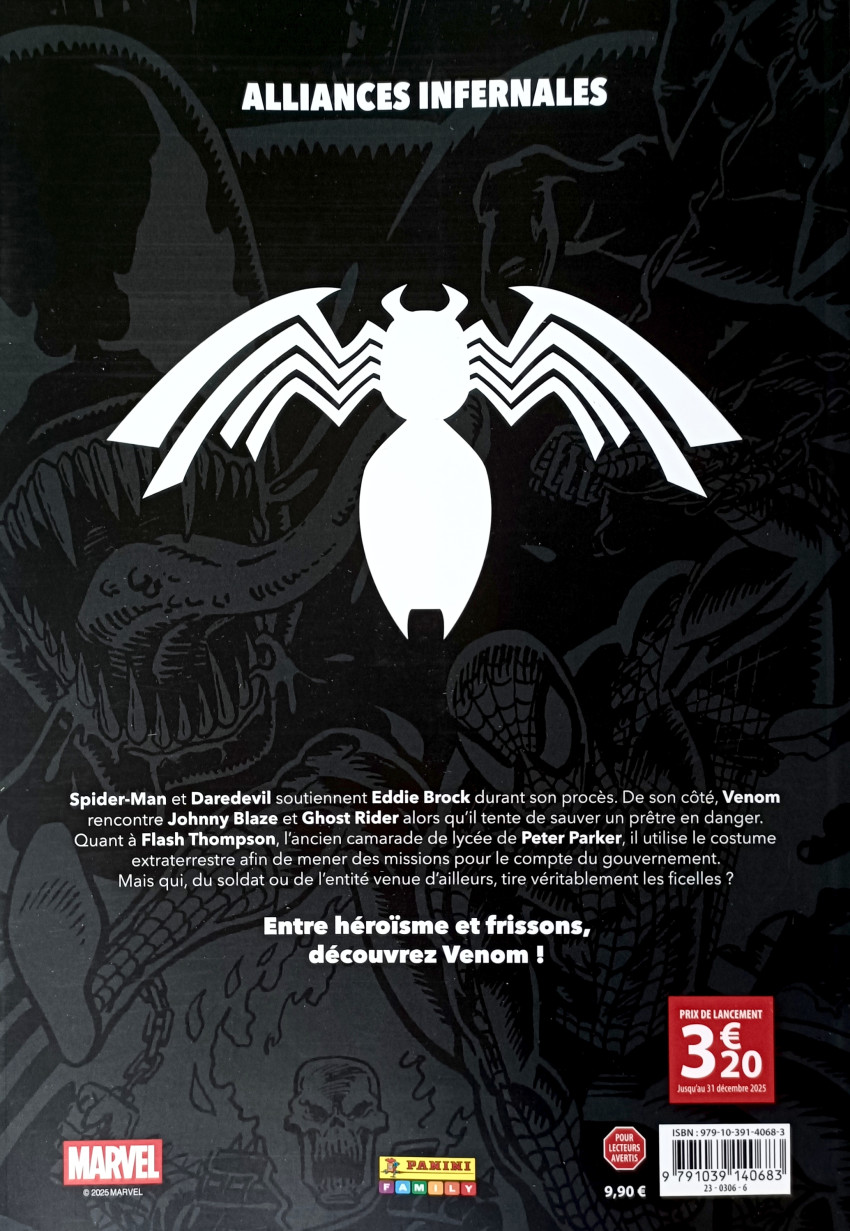 Verso de l'album Venom - La nuit du symbiote 2 Les esprits de la vengeance