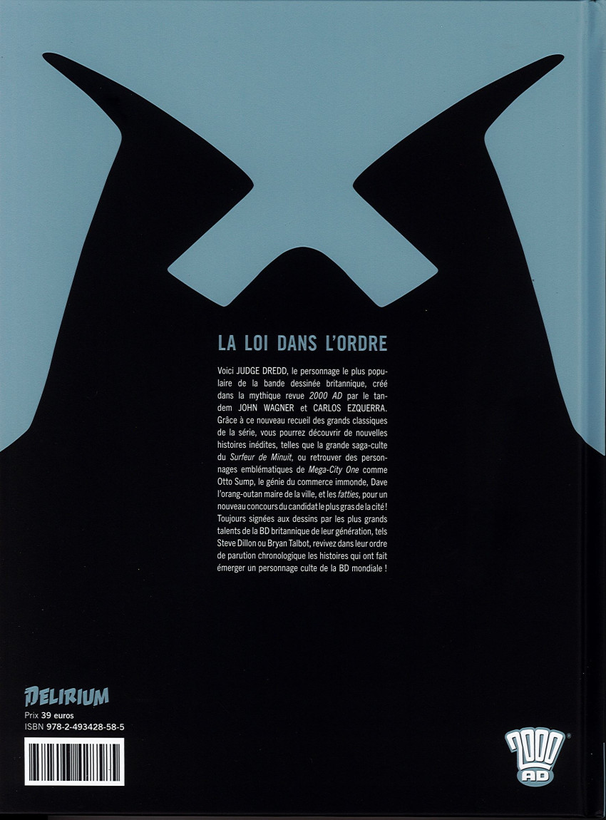 Verso de l'album Judge Dredd : Les Affaires classées 10 Années 2107-2108 (2000 AD progs 424-473)