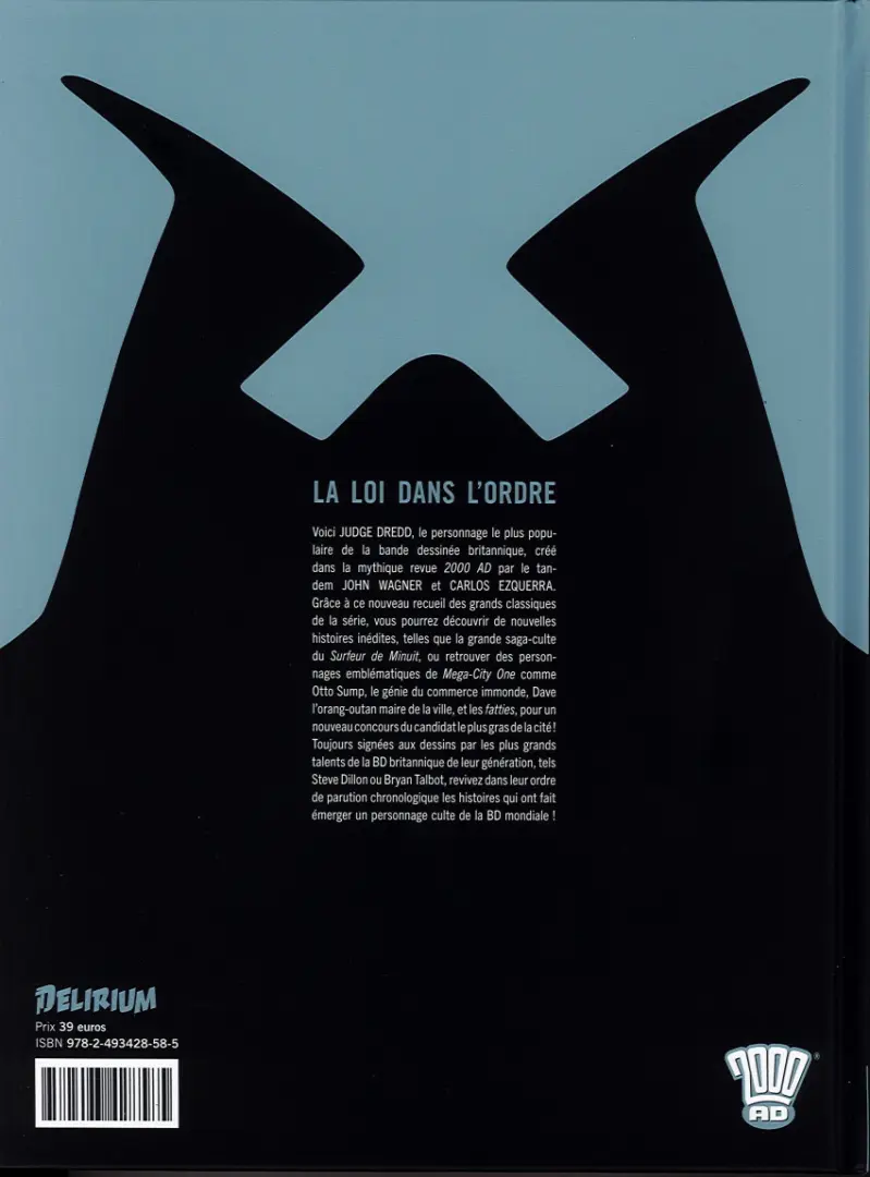Verso de l'album Judge Dredd : Les Affaires classées 10 Années 2107-2108 (2000 AD progs 424-473)