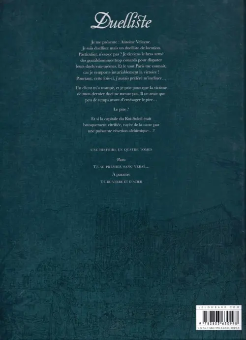 Verso de l'album Duelliste Tome 1 Au premier sang versé...