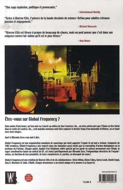 Verso de l'album Global Frequency Tome 1 Planète en flammes