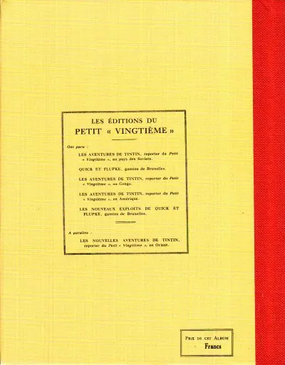 Verso de l'album Tintin Tome 3 Tintin en Amérique