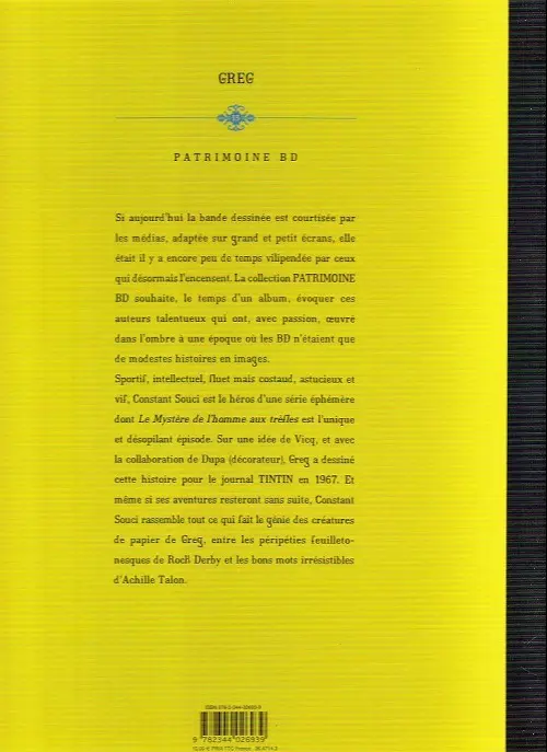 Verso de l'album Constant Souci Le Mystère de l'homme aux trèfles