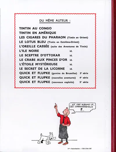 Verso de l'album Tintin Tome 7 L'île noire