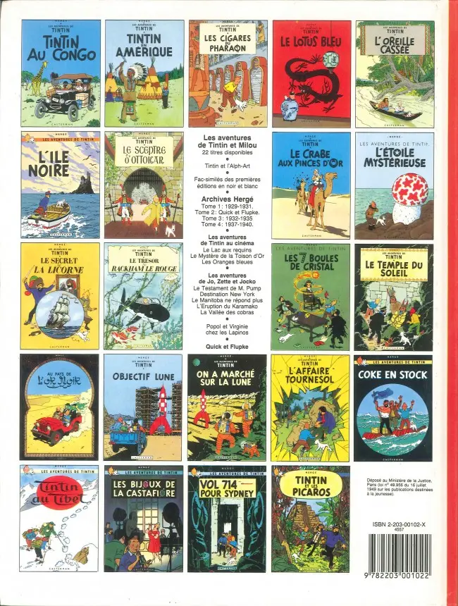 Verso de l'album Tintin Tome 3 Tintin en Amérique