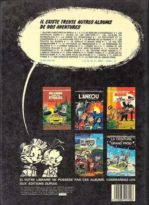 Verso de l'album Spirou et Fantasio Tome 22 L'abbaye truquée