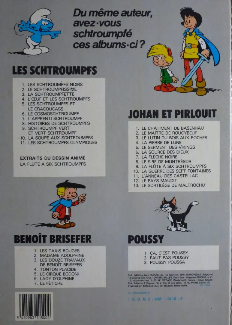 Verso de l'album Les Schtroumpfs Tome 3 La schtroumpfette
