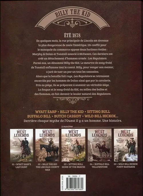 Verso de l'album West Legends Tome 2 Billy the Kid, The Lincoln county war