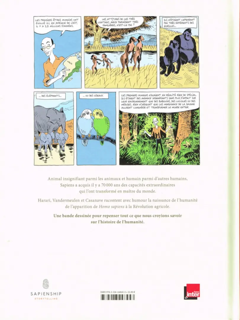 Verso de l'album Sapiens 1 La Naissance de l'Humanité