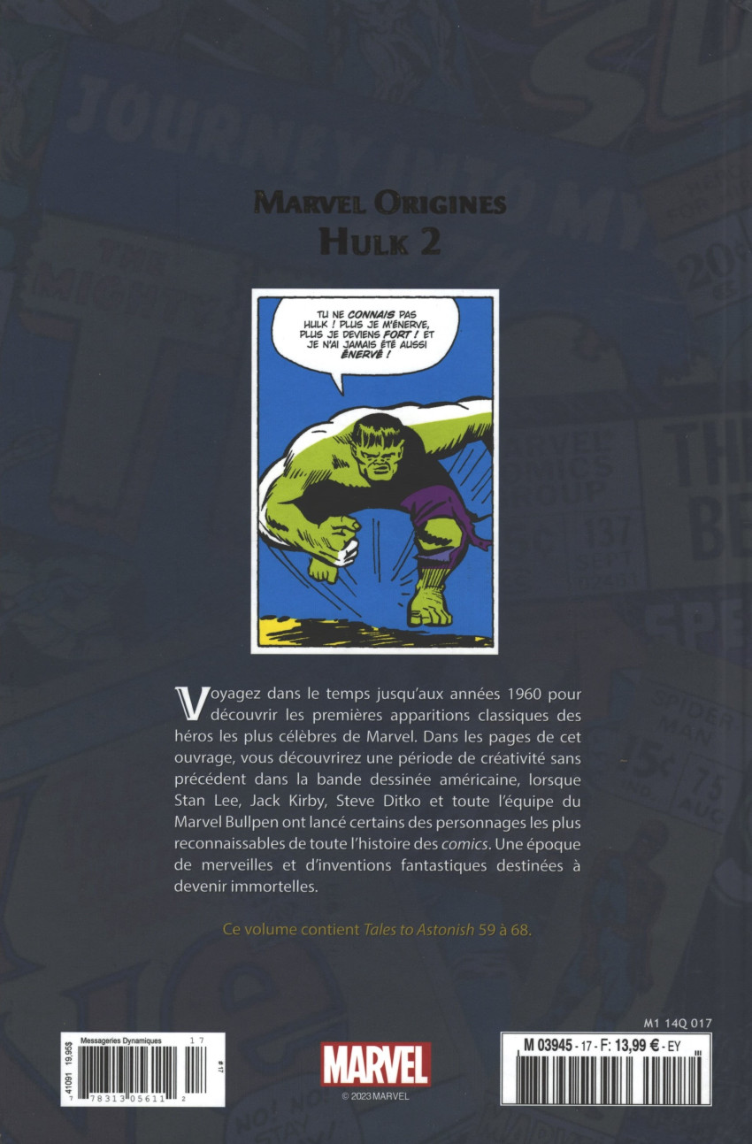 Verso de l'album Marvel Origines N° 17 Hulk 2 (1964)