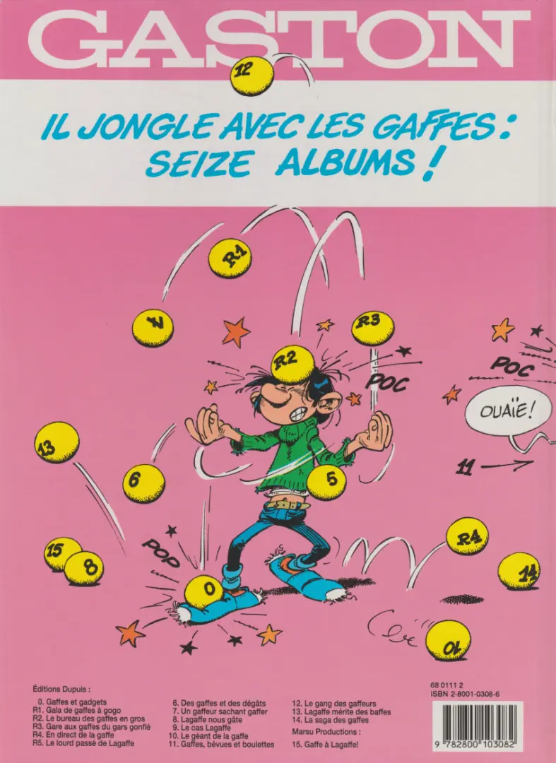 Verso de l'album Gaston Gare aux gaffes du gars gonflé