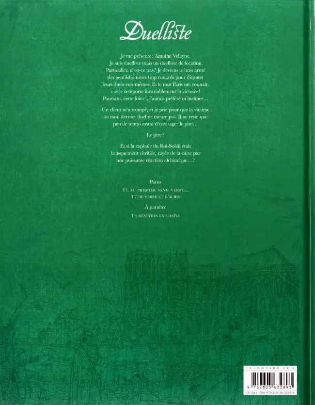 Verso de l'album Duelliste Tome 2 De verre et d'acier