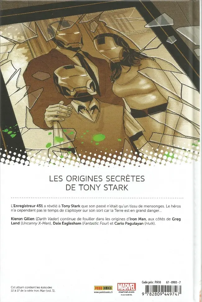 Verso de l'album Iron Man Tome 3 Les Origines Secrètes de Tony Stark